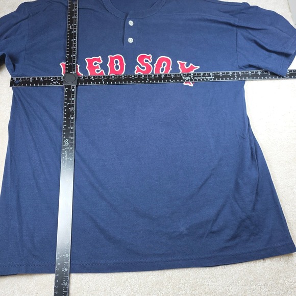 Russell Athletic Henley T-Shirt Mens XL Navy Blue Graphic Boston Red Sox Y2K VTG - Picture 7 of 7